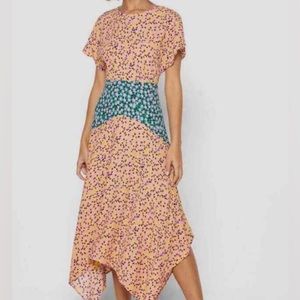 Topshop Floral Midi Dress with Handkerchief Hem
